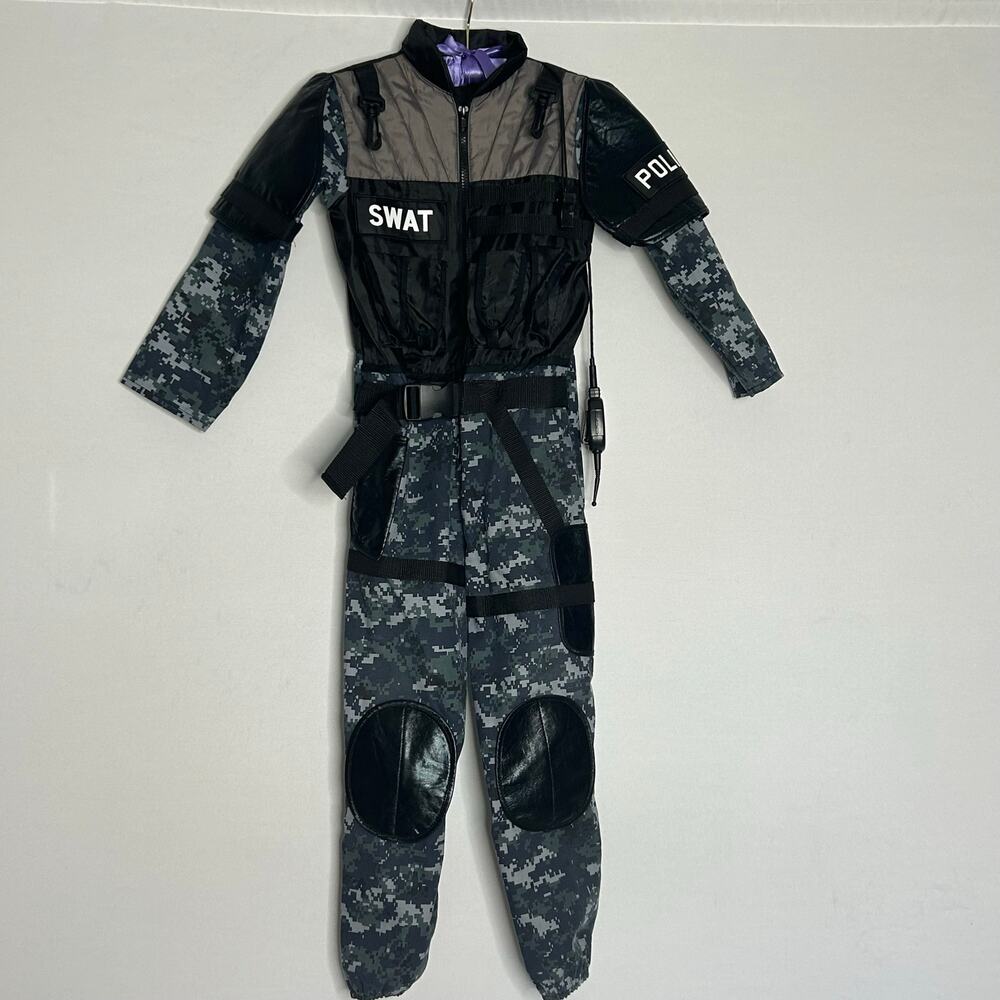 Teetot Child SWAT Police Costume Size 7-8  Camo Jumpsuit Halloween with helmet